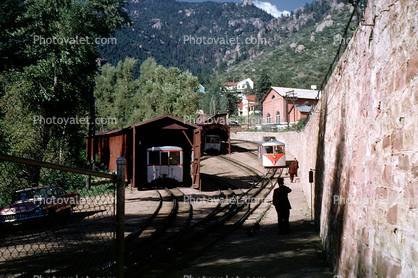 Base Terminal Yard, Pikes Peak Cog Railroad Headquarters, Manitou Springs, sheds, August 1961, 1960s