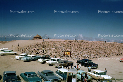 Pikes Peak Summit, Water Tower, car, El Paso County, Colorado, August 1961