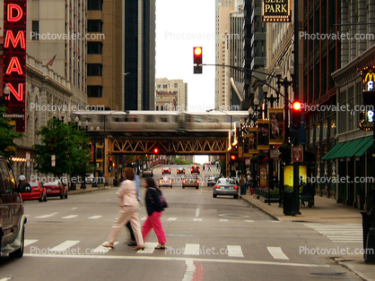 Chicago-El, Elevated, Downtown Loop, Crosswalk, Street, Traffic Signal Light, CTA