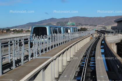 Train, Curve, Shuttle from Terminals at SFO, San Bruno Mountain