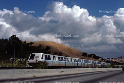 BART train, Bay Area Rapid Transit, Cumulus Clouds, Lafayette, East Bay, Highway 24