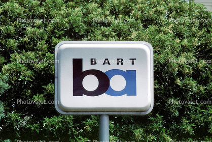 BART sign, Bay Area Rapid Transit. trees