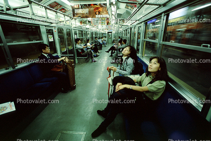 Women, Train, passengers, interior, inside