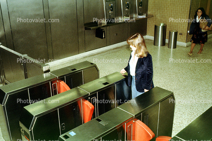 Passenger entering a BART station, Entrance, Exit, Gate Counter, commuters, 1980s