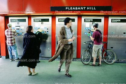 BART station, Passengers Purchasing Tickets, Ticket Machines, Pleasant Hill Station, commuters, people