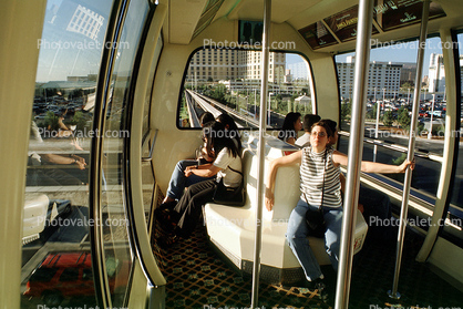 Bombardier MVI Train, Las Vegas Monorail, commuters, people