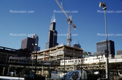 Willis Tower, Chicago-El, Elevated, Downtown Loop, CTA, crane