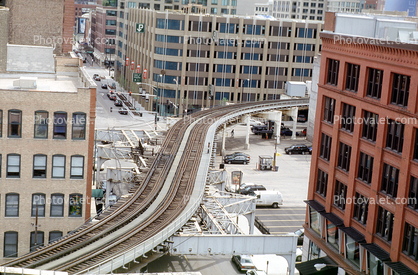 Chicago-El, Elevated S-Curve, CTA, Downtown Loop, Buildings, Tracks