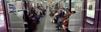 Inside a railcar, interior, people, passengers, Tokyo, Panorama