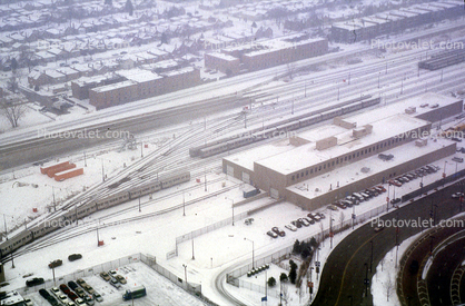 Snowy Day, Chicago-El, Elevated, Terminus, CTA, buildings, cars, railcars