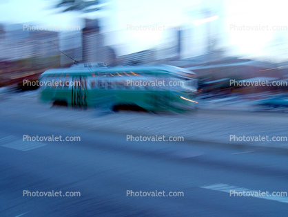 Trolley at the Embarcadero, F-Line, Trolley, San Francisco, California, motion blur
