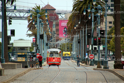 The Embarcadero, rail tracks, F-Line Trolley