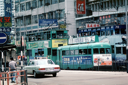 Trolley, Tram, Mercedes Benz, Car, Vehicle, Automobile, Hong Kong, 1982, 1980s