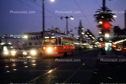 F-Line, Trolley, San Francisco, California, Twilight, Dusk, Dawn