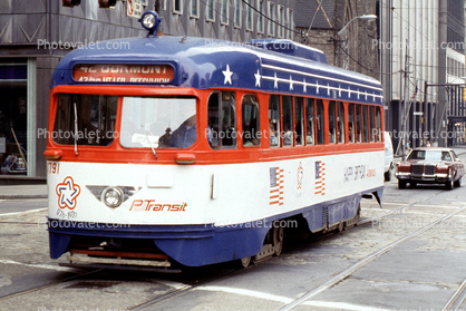 PCC Trolley #1791, P Transit, Electric Trolley, 42 Dumont Line, BiCentennial Trolley, Pittsburgh, 1976, 1970s