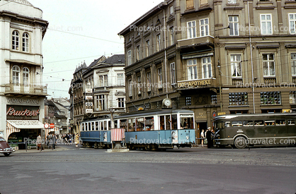 Buildings, Intersection, Munich, Electric Trolley, 1950s