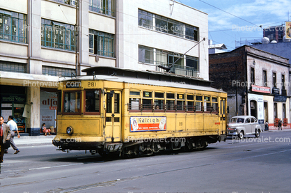 281 Trolley, car, buildings, Guerrero & Hidalgo, July 1954, 1950s