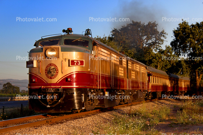 NVRR 73, MLW ALCO FPA4, Napa Valley Wine Train, Wine Train, Diesel Electric, Locomotive, Napa Valley Railroad, trainset, Sunset Glow