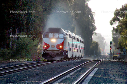 Railroad Tracks, Caltrain, Burlingame, California, smoke, smog, San Francisco Peninsula Commuter