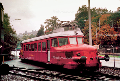 RBe 2/4, Electric Express Powered Rail Car "Red Arrow", Rote Pfeil, single body light steel railcar, Swiss Federal Railways, Lucerne, 1950s
