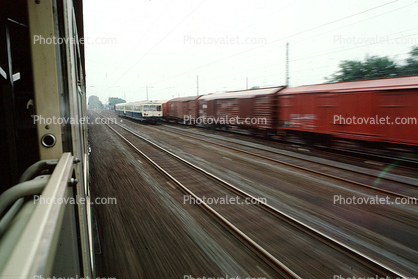 Railroad Tracks Streaking By, speed, motion blur, boxcars