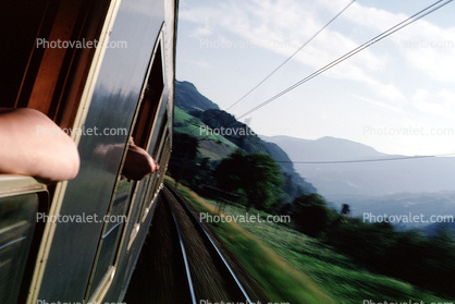 Motion Blur, railcar, tracks, mountains
