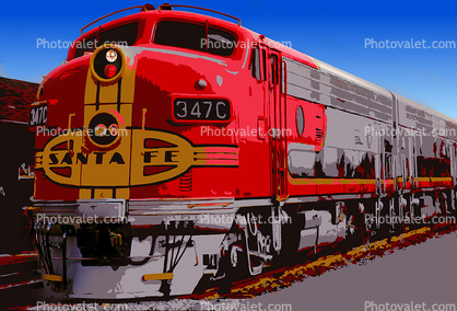 ATSF 347C, EMD F7A, Santa-Fe Diesel Electric Locomotive, AT&SF, Atchison Topeka & Santa Fe, Red/Silver Warbonnet Chief, F-Unit, ATSF (ATSF 39C) #347C, EMD F7, Santa-Fe, Diesel Electric, Locomotive
