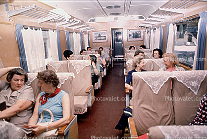 Women, Seating, Talking, Curtains, Passenger Railcar, 1973