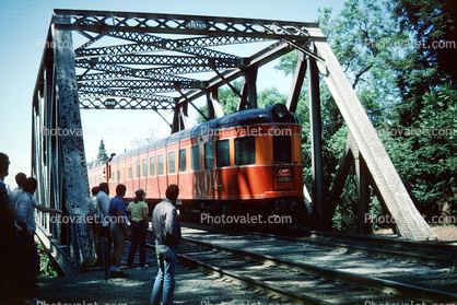 Southern Pacific Daylight, Rear Passenger Railcar, Truss Bridge, Palo Alto, California, May 1984