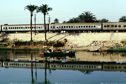 Passenger Railcars Reflecting water, Nile River, Ferry Boat