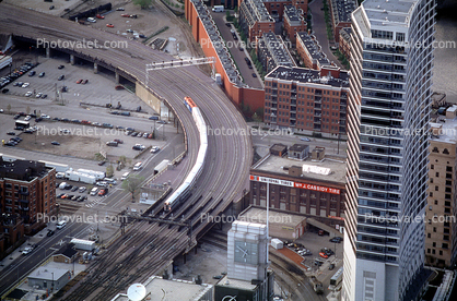 Metra, Passenger Railcar, Buildings, Curve, buildings, street
