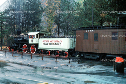 Stone Mountain Scenic Railroad, Locomotive, Mail sorter, US Mail, Tender, 4-4-0, November 1975, 1970s