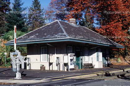 Train Station, Depot, building, crossing gate, tracks, River Edge, New Jersey, Caution, warning