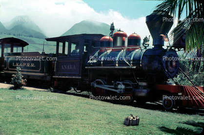 LI&PRR, ANAKA, Pineapple Train, Engine # 1, Lahaina Kaanapali & Pacific Railroad, narrow gauge 2-4-0, Lahaina, 1950s