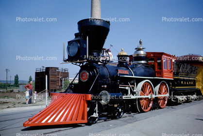 W&A. RR #3, General, Western & Atlantic Railroad, 4-4-0 "American Standard" steam locomotive, The General, cow catcher, June 1963