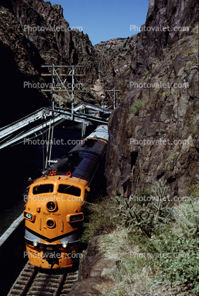 Royal Gorge, Rio Grande Line, D&RGW 402, F-Unit Diesel Locomotive, Hanging Bridge