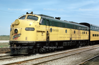 Chicago & North Western E8A, CNW 5031-B, F-Unit locomotive, North Western, August 1974, 1970s