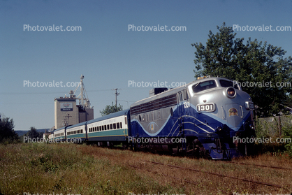 QC 1301, EMD FP7, Chaudiere Appalachian tourist train, Meunerie Co-op, f-unit, Disraeli, Quebec