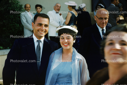 Smiling Guests, Poeple, Man, Woman, Tie, Hat, 1950s, Hobart Indiana