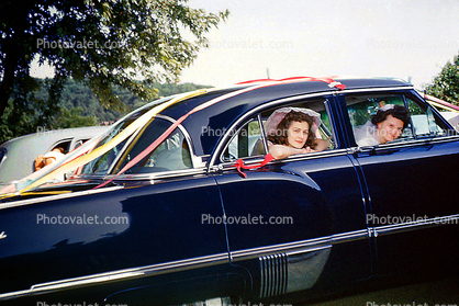 Bride, Cadillac, car, 1950s