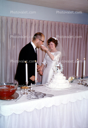 Bride and Groom, 1960s, cake, candles