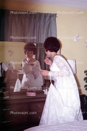 Bride, bed, bedroom, Mirror, 1960s