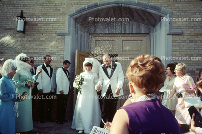 Throwing of Rice, church, bride and groom, 1960s