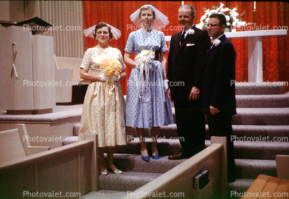 Inside the Church, ceremoney, women, men, 1950s