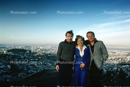 Parents atop the SF skyline, 1981, selfie, 1980s