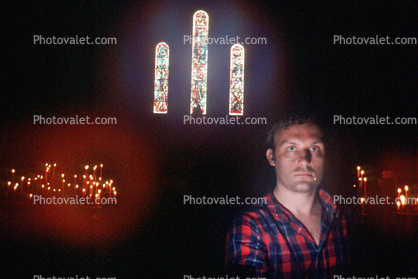 Stained Glass Window, Altar, Candles, Notre Dam, 1981, selfie, 1980s