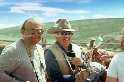 giving our Wyoming Cowboy friends a Polaroid, Wyoming, 1989, 1980s