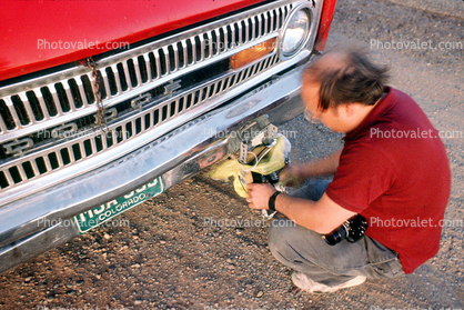 setting up camera, on our bumper mount, 1989, 1980s