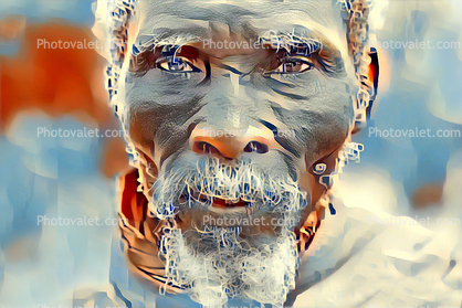 African Man, face, eyes, beard, Zimbabwe, Abstract