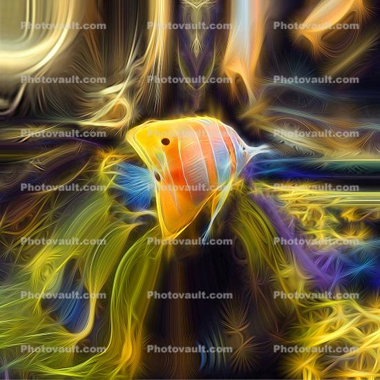 Transcendental Long Nosed Butterflyfish, Abstract Art, Fantasy, Surreal, Paintography, sea creature, Psychedelic